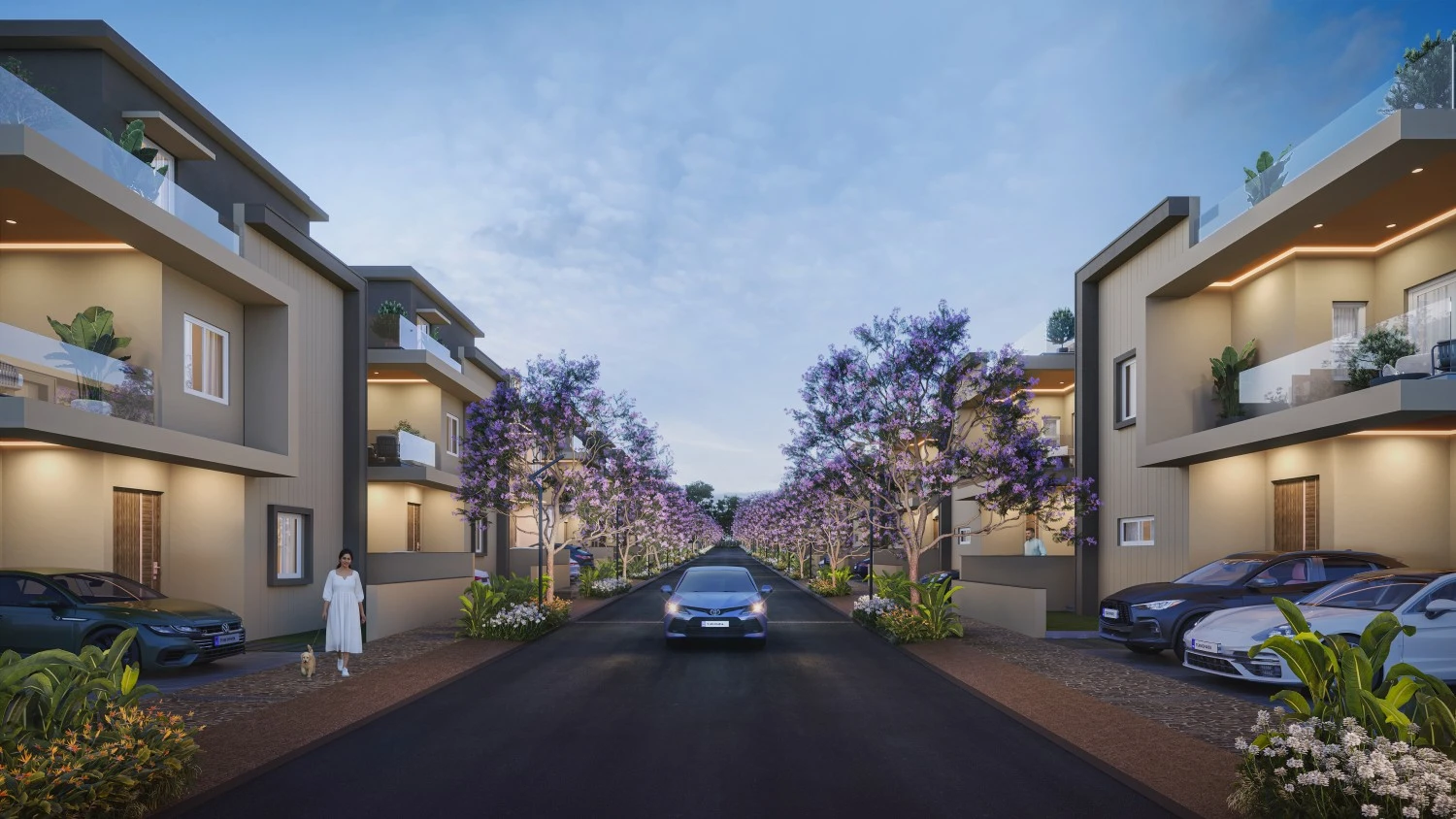 Tree lined street at Ameya villas