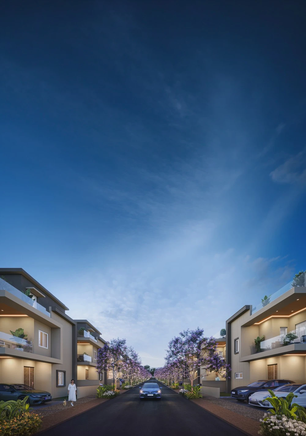 Tree lined street at Ameya villas